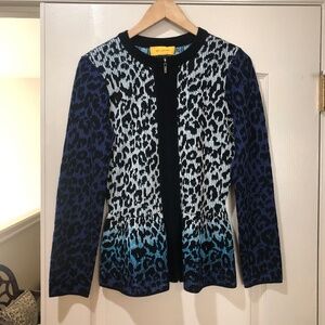 St John Ombré Leopard Peplum Wool Blend Cardigan Sweater $695